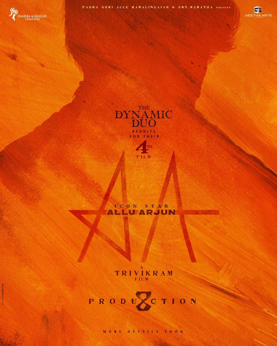And its official - ALLU ARJUN &amp; TRIVIKRAM REUNITE!

The iconic duo of #AlluArjun and #Trivikram are ready to reunite on a BIG SCALE VISUAL SPECTACLE. I believe, its a genre that none would expect from the duo. More details on the film soon!