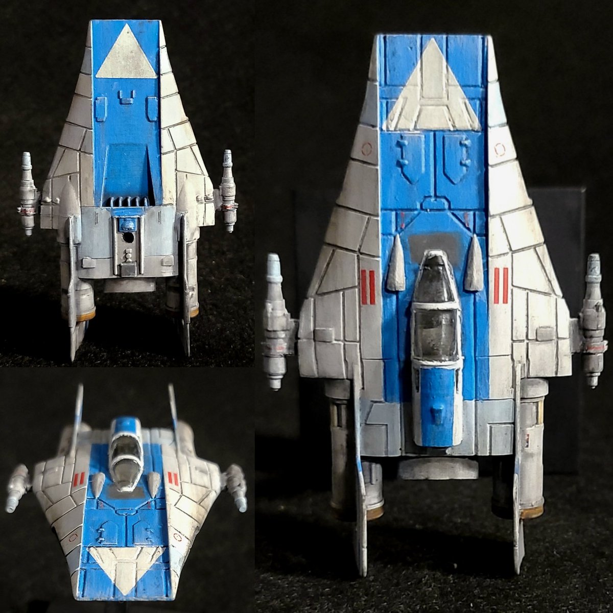 GregBoettcher5's tweet photo. A-wing starfighter. 1:72 scale. 3D resin printed. In the concept art color from #RalphMcQuarrie. #StarWars #awingstarfighter #conceptart #starwarsmodels #archivexpaints #Anycubic #sunluresin #bluesquad. #redwhiteandblue https://t.co/wzcL8k9XMV