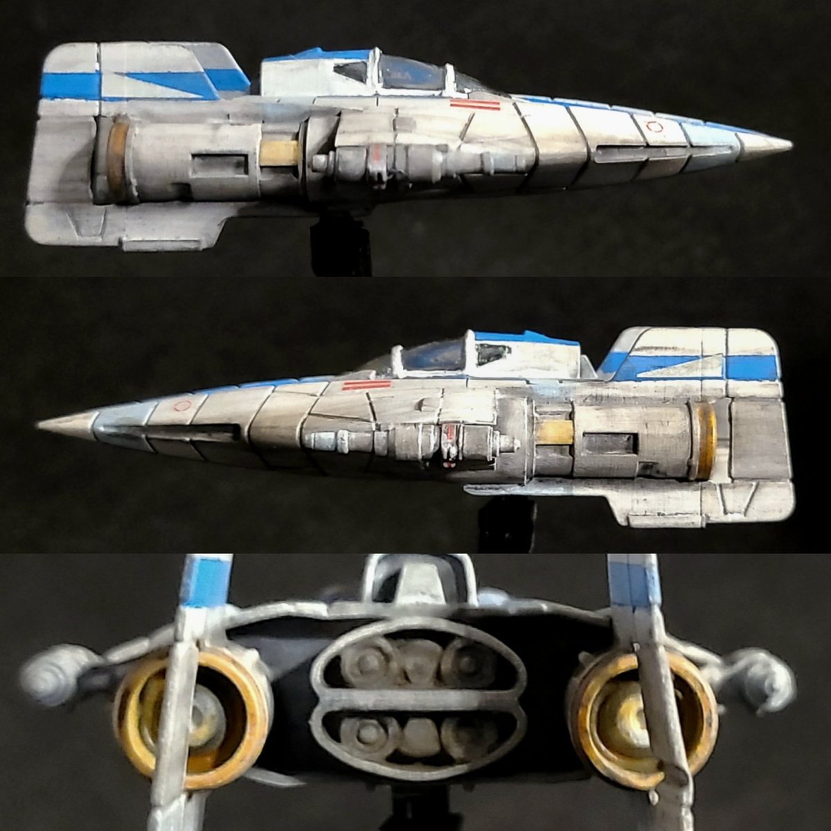 GregBoettcher5's tweet photo. A-wing starfighter. 1:72 scale. 3D resin printed. In the concept art color from #RalphMcQuarrie. #StarWars #awingstarfighter #conceptart #starwarsmodels #archivexpaints #Anycubic #sunluresin #bluesquad. #redwhiteandblue https://t.co/wzcL8k9XMV