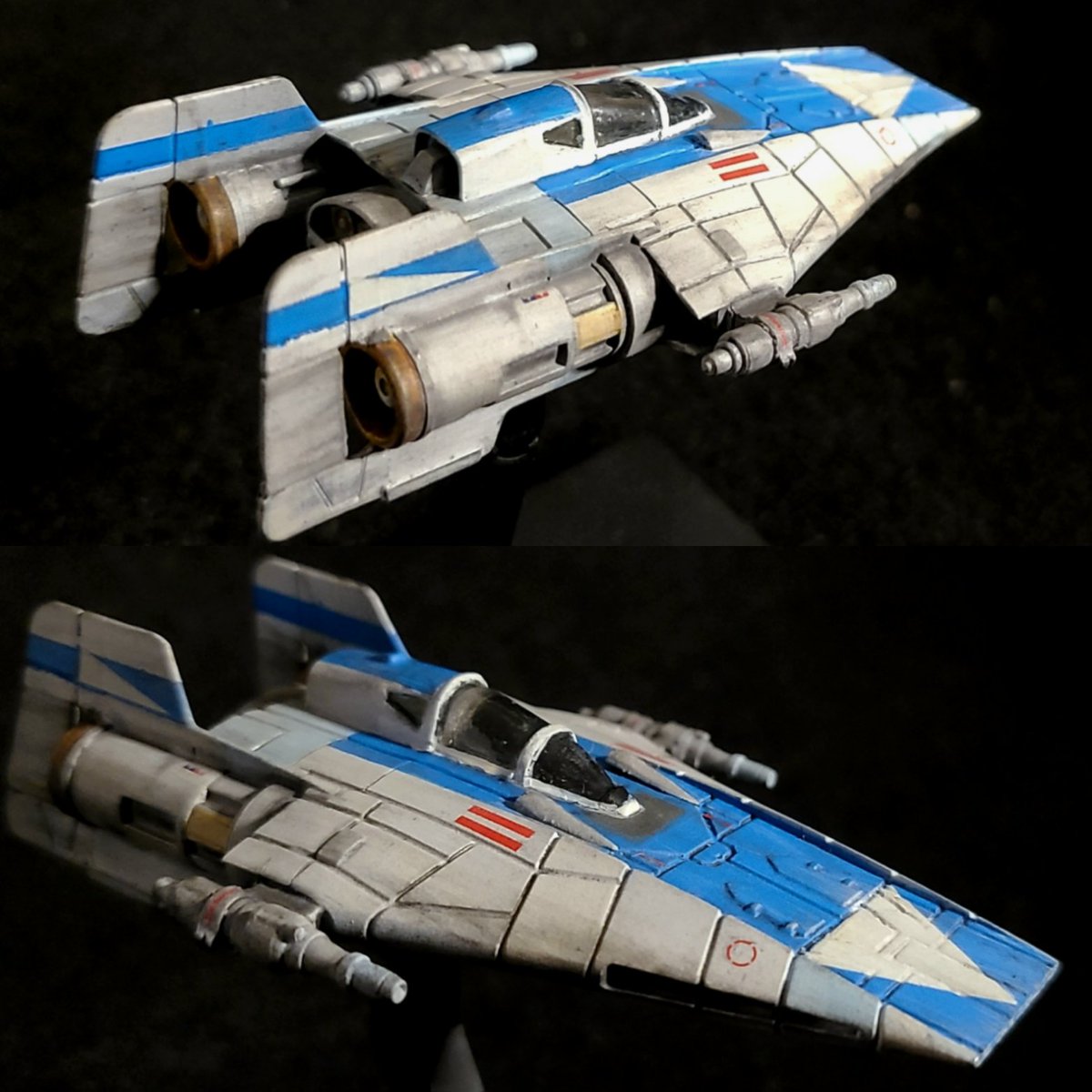 GregBoettcher5's tweet photo. A-wing starfighter. 1:72 scale. 3D resin printed. In the concept art color from #RalphMcQuarrie. #StarWars #awingstarfighter #conceptart #starwarsmodels #archivexpaints #Anycubic #sunluresin #bluesquad. #redwhiteandblue https://t.co/wzcL8k9XMV