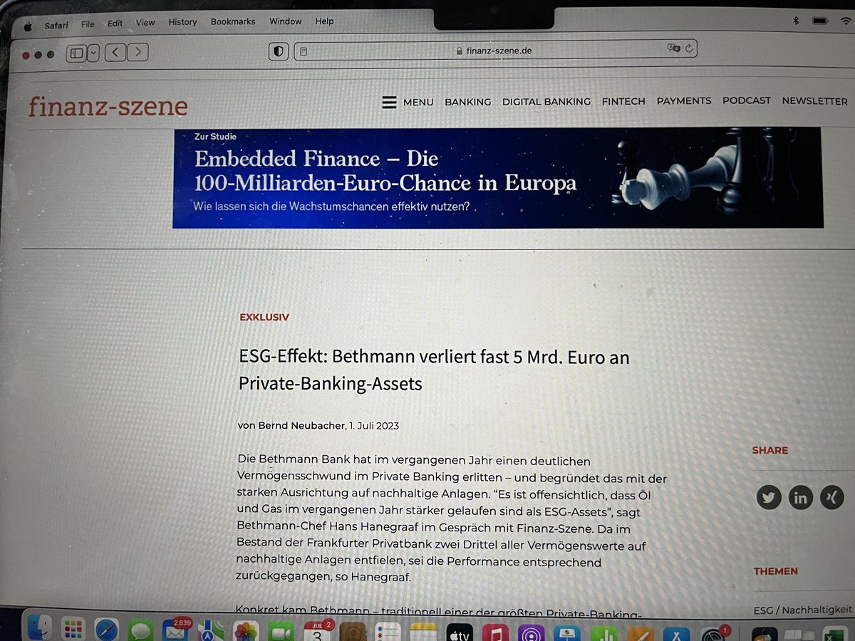 neubacher_b's tweet photo. #Bethmann Bank #Private Banking #ESG #Wealth Management Vermögensschwund bei Bethmann: Im Zuge der schwachen Performance nachhaltiger Assets haben sich die von der ABN-Amro-Einheit verwalteten Mittel 2022 um gut 10% auf rund 41 Mrd. Euro reduziert. https://t.co/c3KA97zxZv