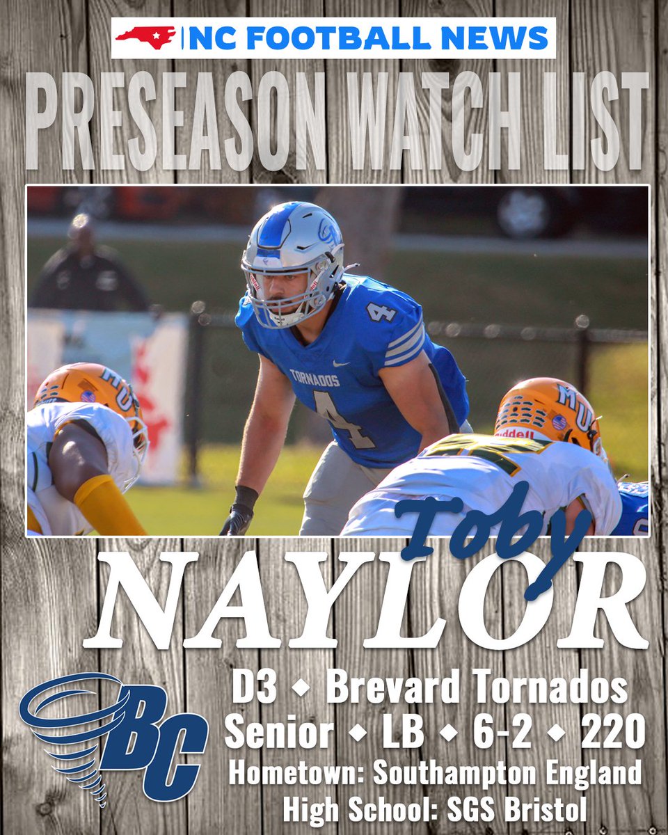 Kicking off a new feature for the summer: our Preseason Watch List. Here we profile @BrevardF5 LB Toby Naylor, a senior from Southampton, England. He has 200 career tackles to his credit. #F5 #NadoNation 🌪🏈ncfootballnews.com/preseason-watc…