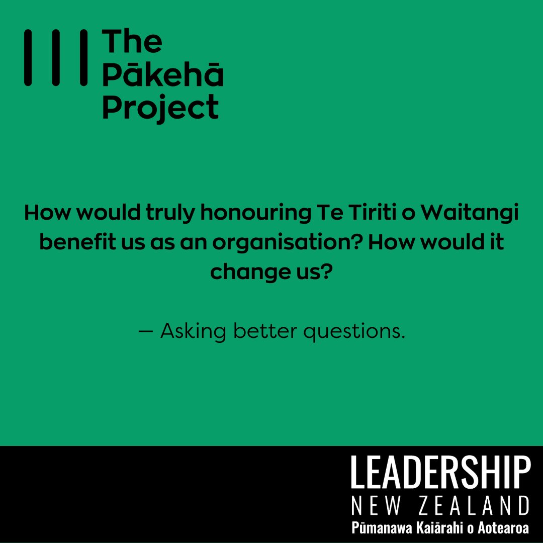 LeadershipNZ's tweet photo. How would truly honouring Te Tiriti o Waitangi benefit us as an organisation? How would it change us?

The Pākehā Project — Asking better questions.

Apply now to join the Pākehā Project Leadership Journey Class of 2023: https://t.co/SyRkZFcz3M https://t.co/qVEy1CfMsr