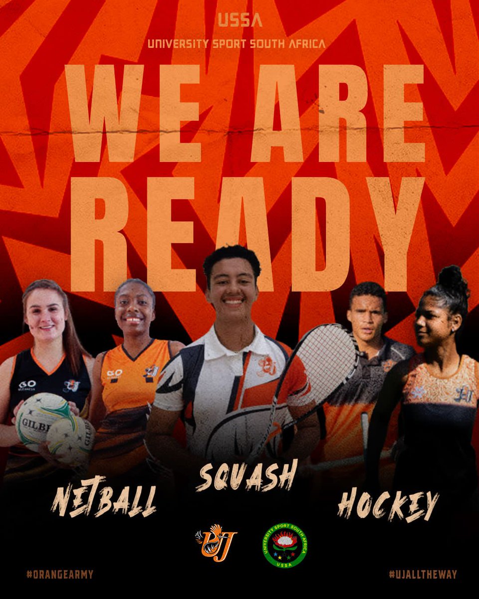 UJ_Sport's tweet photo. University Sports South Africa (USSA) Championships 2023
LET THE GAMES BEGIN๐งก๐ค๐
#UJAllTheWay #ussachamps #OrangeArmy #WinningMentality #UJHockey #UJNetball #ujrugby #UJSquash #UJBasketball https://t.co/hB2aPHZ4Xh