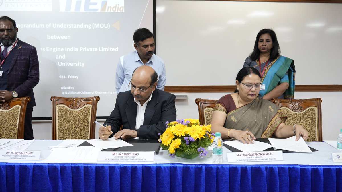 AllianceUniOfcl's tweet image. Proud Moment! Alliance University &amp;amp; Toyota Industries Engine India join hands for an enriching collaboration, offering endless opportunities to our talented students. Together, we shape the future of engineering education!

#IndustryCollaboration #AllianceUniversity #ToyotaIndia