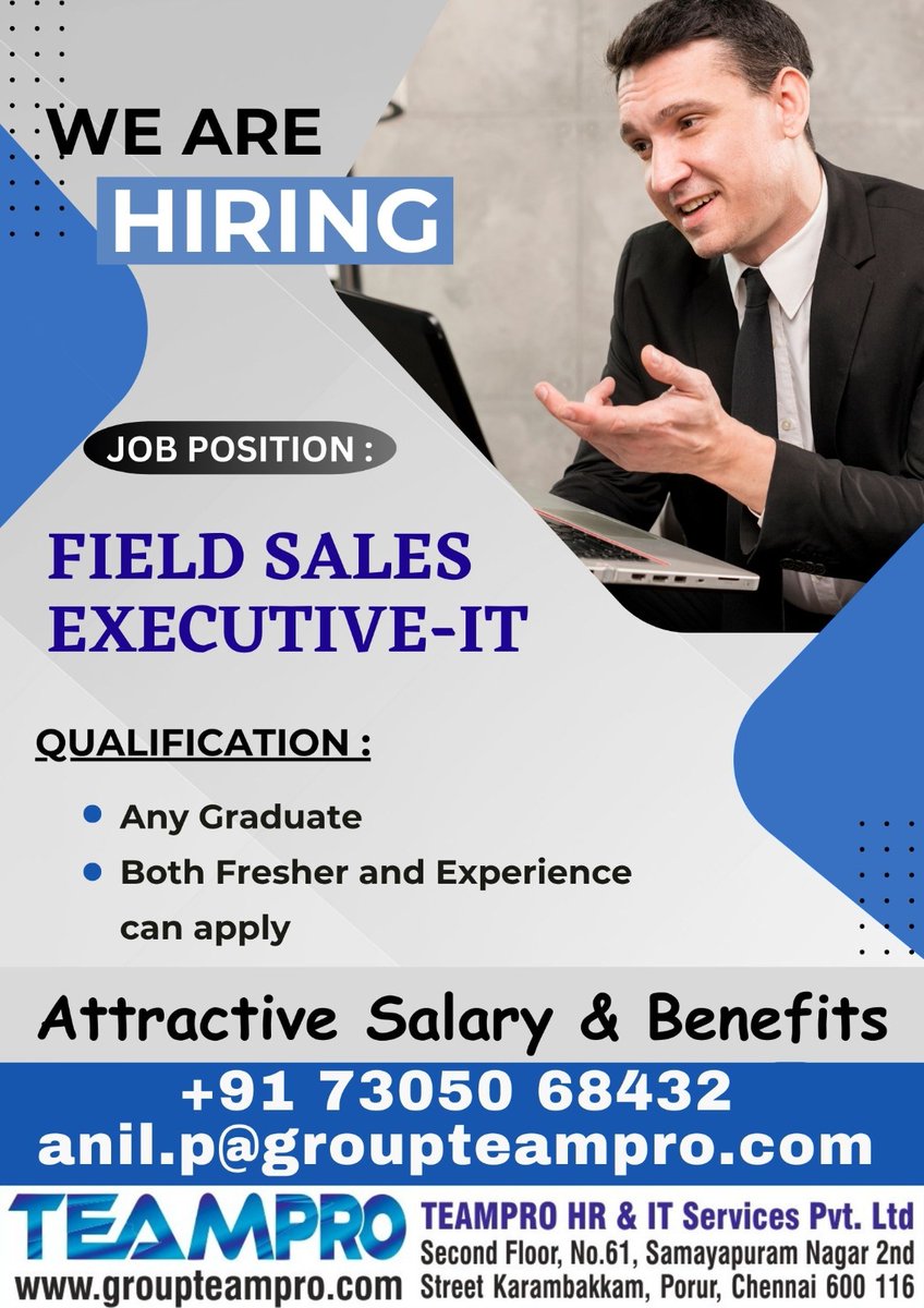 groupteampro's tweet photo. #Chennai #job #openings #urgentrecruitment #directwalkin #sales #marketing #executive #immediate #joining #fresher #experience #chennai #porur #Fieldsales #fieldwork #hiring #attractivesalary https://t.co/WIZhpGrPix