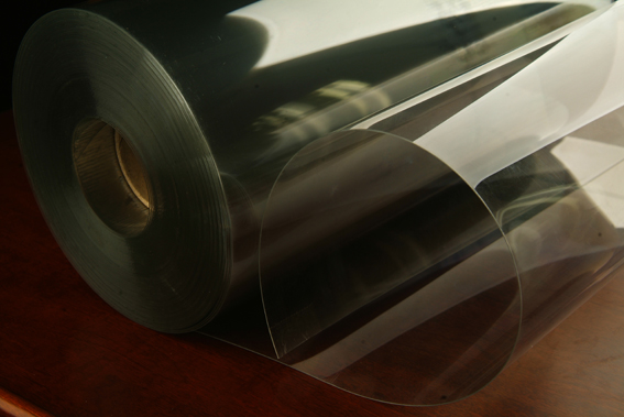 Plastic APET transparent film roll. Clear APET plastic film thickness 0.3mm.