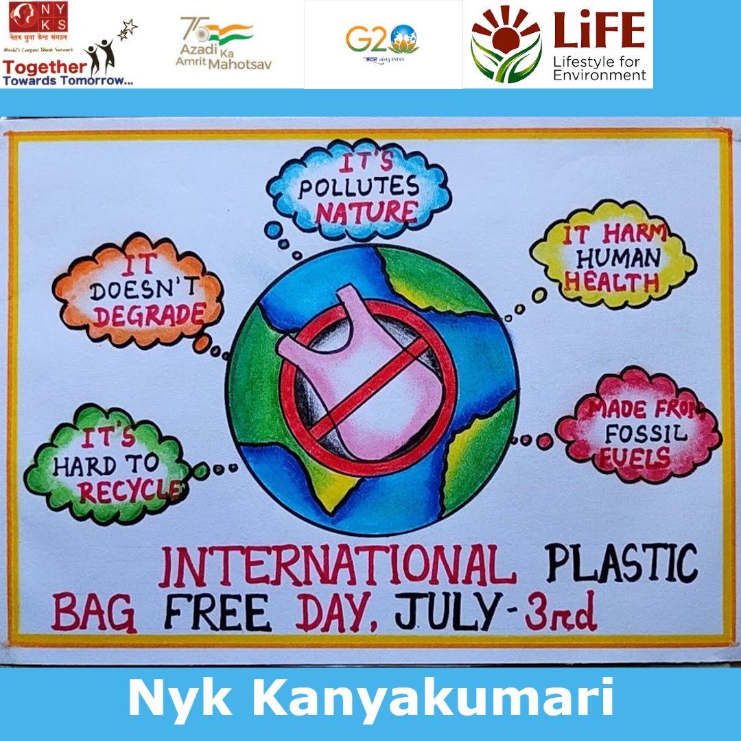 Plastics give a helping hand, but they are polluting our land! Don't laminate the earth.
'Say no to Plastic'
#nykkanyakumari #nykstamilnadu #NYKSINDIA #yasministry @AnuragThakur #InternationalPlasticBagFreeDay