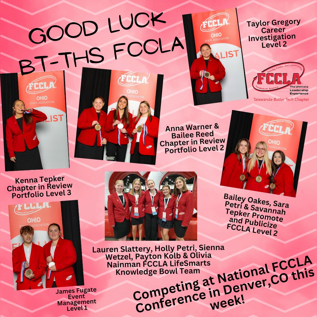 SharonG59519929's tweet photo. GOOD LUCK!!!! @TalawandaHS @FCCLAOhio @OhioFCCLA @ButlerTech @NationalFCCLA https://t.co/YHp8RstmE0