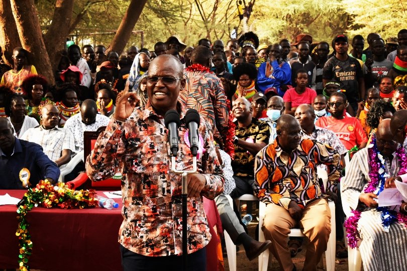 The MP for Loima constituency Hon Protus Akuja with the County GVN HE Jeremiah Ekamais Lomorukai, the County Speaker Rt Hon <a href="/CNakuleu/">Hon. Christopher Nakuleu</a> Doye,MCAs drawn from various wards and a section of senior county government staffs in a fundraising for VIKOBA WOMEN GROUP in Namoruputh, Loima.
