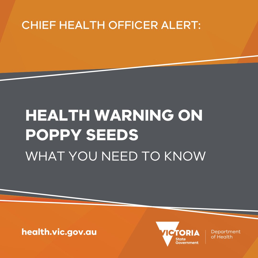 Non-food grade poppy seeds have incorrectly entered the food supply chain. They are not safe to consume &amp; may cause severe toxicity if consumed in large quantities, e.g. as a tea. If experiencing unusual/severe symptoms, go to Emergency Department. Info:  go.vic.gov.au/3NEB7rs