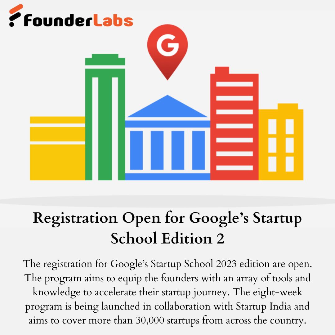 𝐑𝐞𝐠𝐢𝐬𝐭𝐫𝐚𝐭𝐢𝐨𝐧 𝐎𝐩𝐞𝐧 𝐟𝐨𝐫 𝐆𝐨𝐨𝐠𝐥𝐞'𝐬 𝐒𝐭𝐚𝐫𝐭𝐮𝐩 𝐒𝐜𝐡𝐨𝐨𝐥 𝐄𝐝𝐢𝐭𝐢𝐨𝐧 𝟐

𝐅𝐨𝐮𝐧𝐝𝐞𝐫𝐥𝐚𝐛𝐬
🌐founderlabs.in

#googlestartupsschool #googleforstartups #googleventures #google #startup #startupsgrow   #founder #india #founderlabs