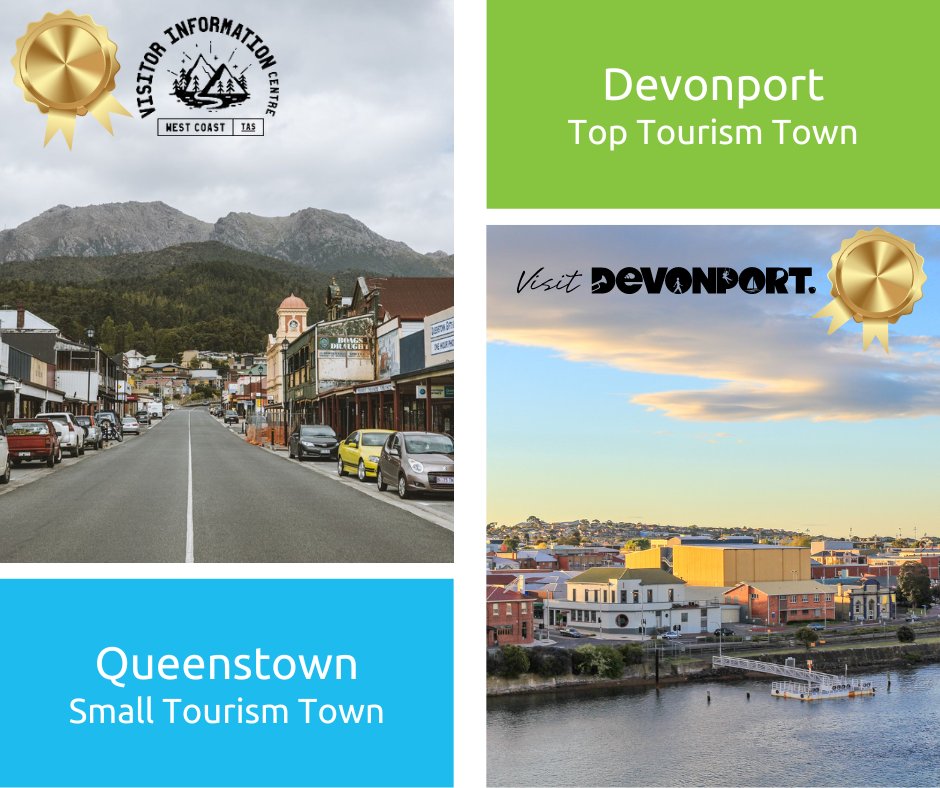 Bookeasy's tweet photo. 🎉 Congrats to our partners Devonport &amp; West Coast Tas's Queenstown for winning Top Tourism Town &amp; Small Tourism Town in the 2023 Tasmania Top Tourism Town Awards! 🥇🌟 Let's celebrate your well-deserved success! 🎊🏆 #TASTopTourismTown #Devonport #Queenstown https://t.co/QlfWAkusPq