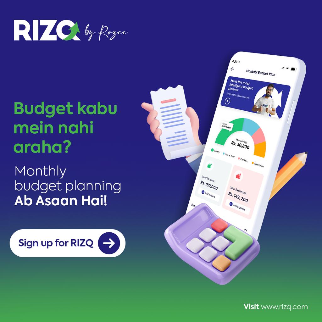 RizqFinancial's tweet photo. Take control of your finances with RIZQ’s intelligent budget planner.
Plan your budget and stay ahead of the expenses because budget planning #AbAsaanHai!
#RIZQbyRozee #financialwellness #budgetplanning #budgetplanner #finances #AbAsaanHai #RIZQ #Rozee https://t.co/ULPQx4SoWn