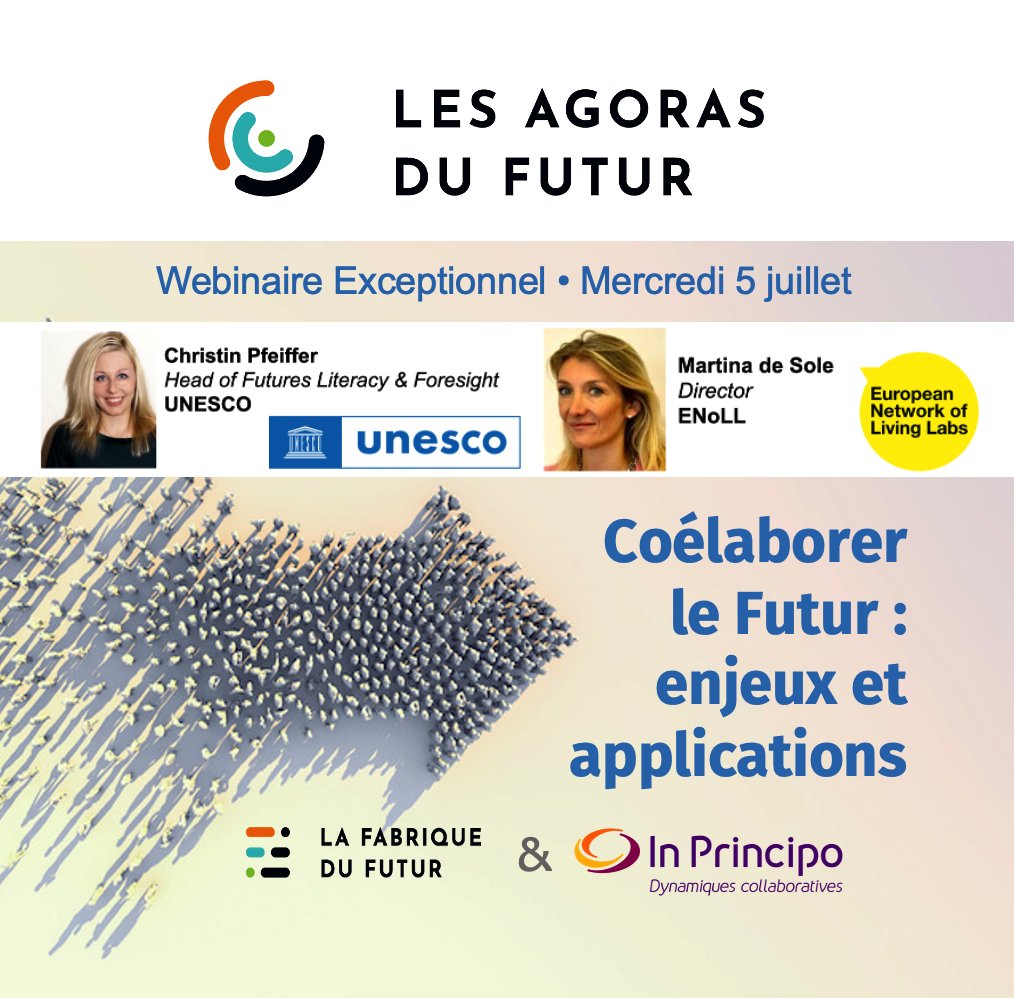 Inprincipo's tweet photo. Comment l’intelligence collective devient la composante déterminante de notre futur ? Mer. 5 juillet, 12H15 - 13H30 Agora du Futur par la La Fabrique Futur avec In Principo Christin Pfeiffer @UNESCO_fr et Martina De Sole @openlivinglabs https://t.co/pnNoXe8po9 #futuretogether https://t.co/ItpWbIofAF