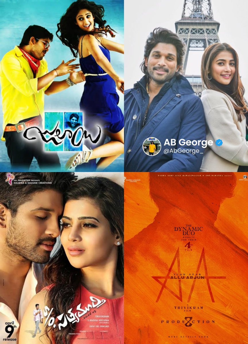 AbGeorge_'s tweet photo. Allu Arjun - Trivikram combos :

#1 - #Julayi
#2 - #SonOfSatyamurthy
#3 - #AlaVaikunthapurramuloo
#4 - #A22 something BIGGER this time...👏🔥

BLOCKBUSTER COMBINATION 👏 https://t.co/H4WGzJ91OA