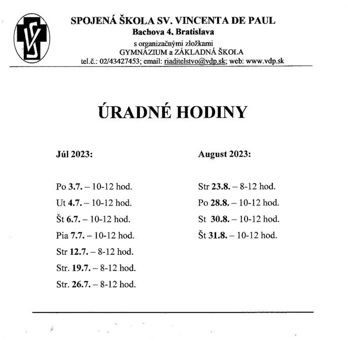 Úradné hodiny na našej škole počas letných prázdnin 2023: vdp.in.net/uradne-hodiny-…