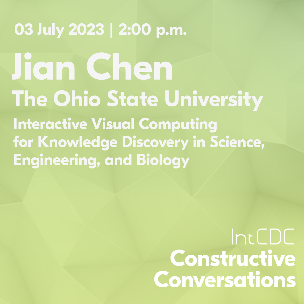 Join us for today's Constructive Conversations with Jian Chen, tenured Associate Professor @OhioState 💡 Interactive Visual Computing for Knowledge Discovery in Science, Engineering, and Biology ⏰ July 3, 2023 | 2:00-3:30 pm CET 🔗 in bio or tinyurl.com/39pc8rn7