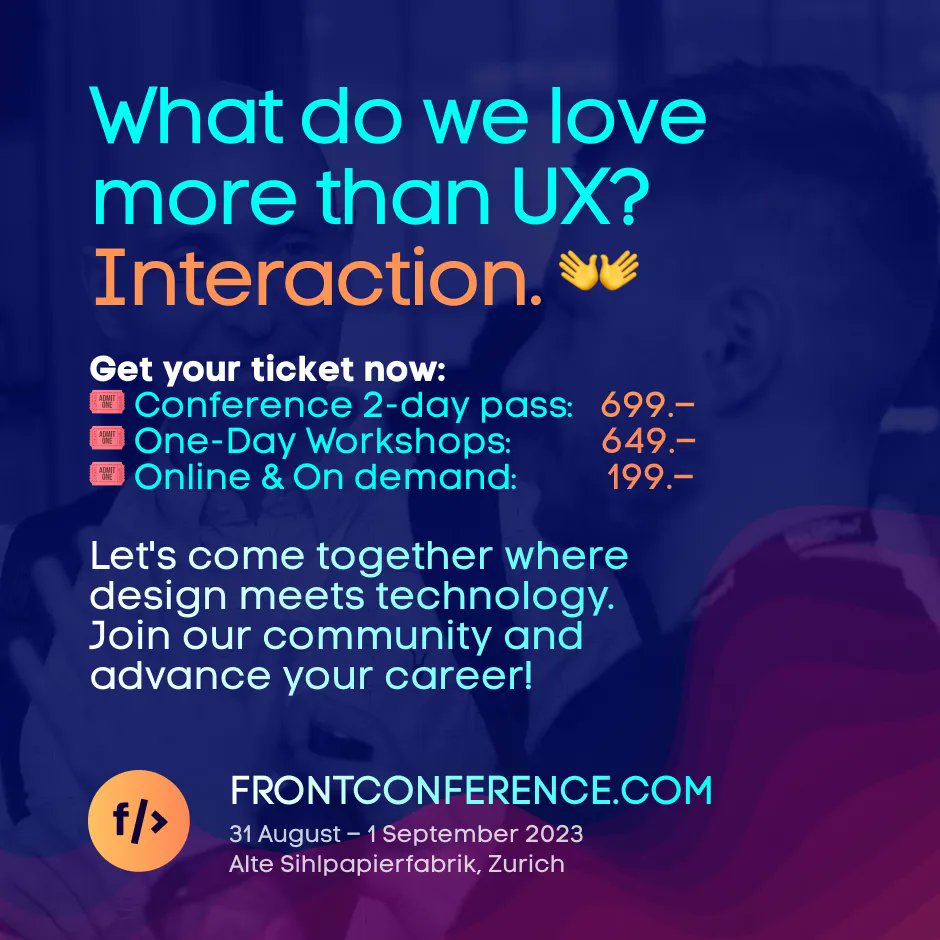 frontzurich's tweet photo. Let's come together where design meets technology – and mingle with each other. Join our community and advance your career! Buy your conference and workshop tickets now. 🎟️ https://t.co/BAIzG6F8Vf #front23 #design #dev #uxui #conference https://t.co/ILyJ49lq0O