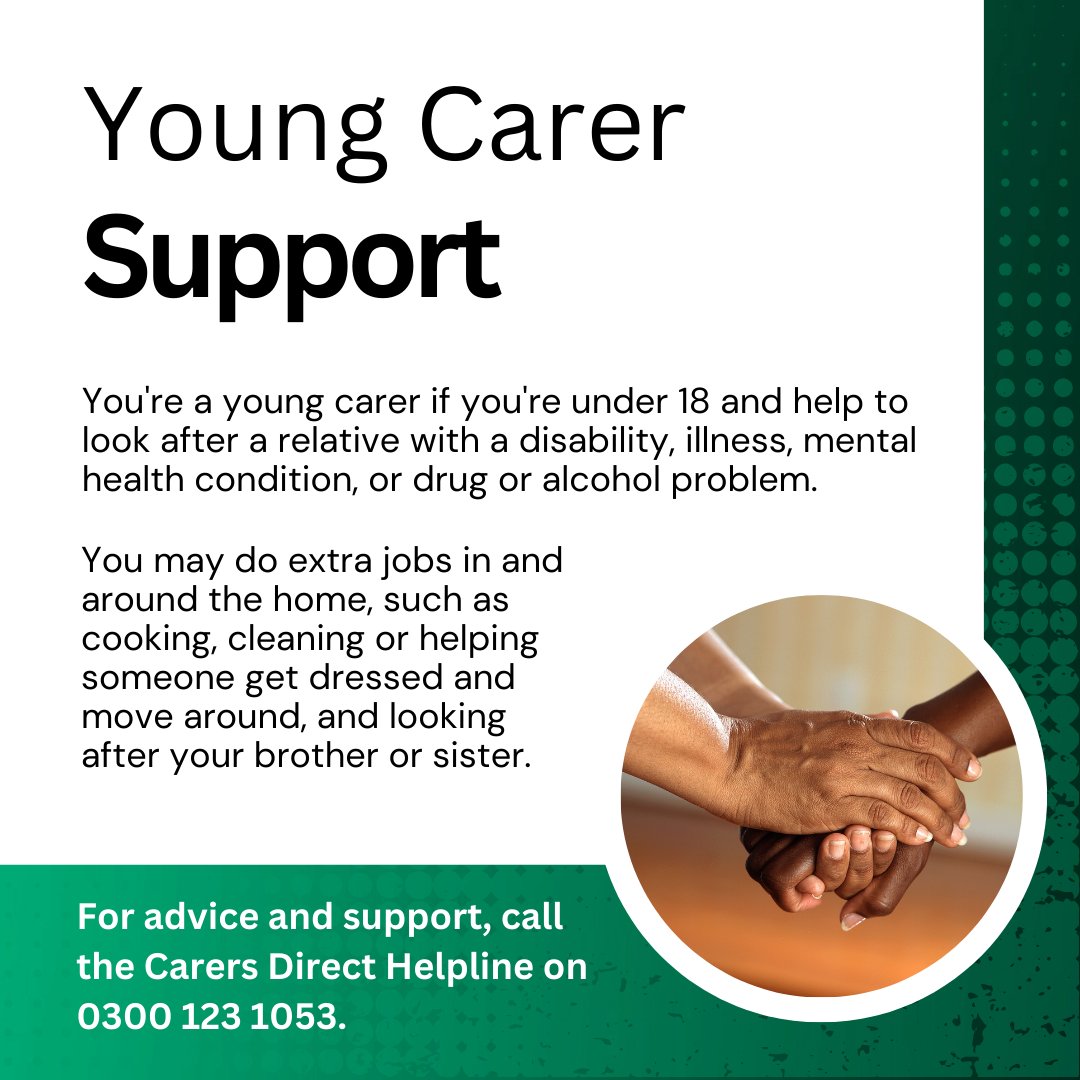 For advice and support with care issues, call the Carers Direct helpline on 0300 123 1053.

The Children's Society - childrenssociety.org.uk
Carers UK - carersuk.org
Youth Access - youthaccess.org.uk

#YoungCarers #Carer #YoungCarerSupport