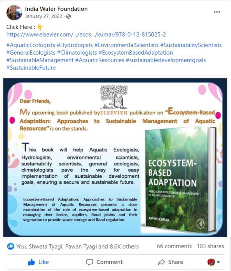 For Book Click Here : 👇

shop.elsevier.com/books/ecosyste…

#aquaticecologists #hydrologists #EnvironmentalScientist #sustainabilityscientists #generalecologists #climatologists #EcosystembasedAdaptation #sustainablemanagement #aquaticresources #sustainabledevelopmentgoals2030