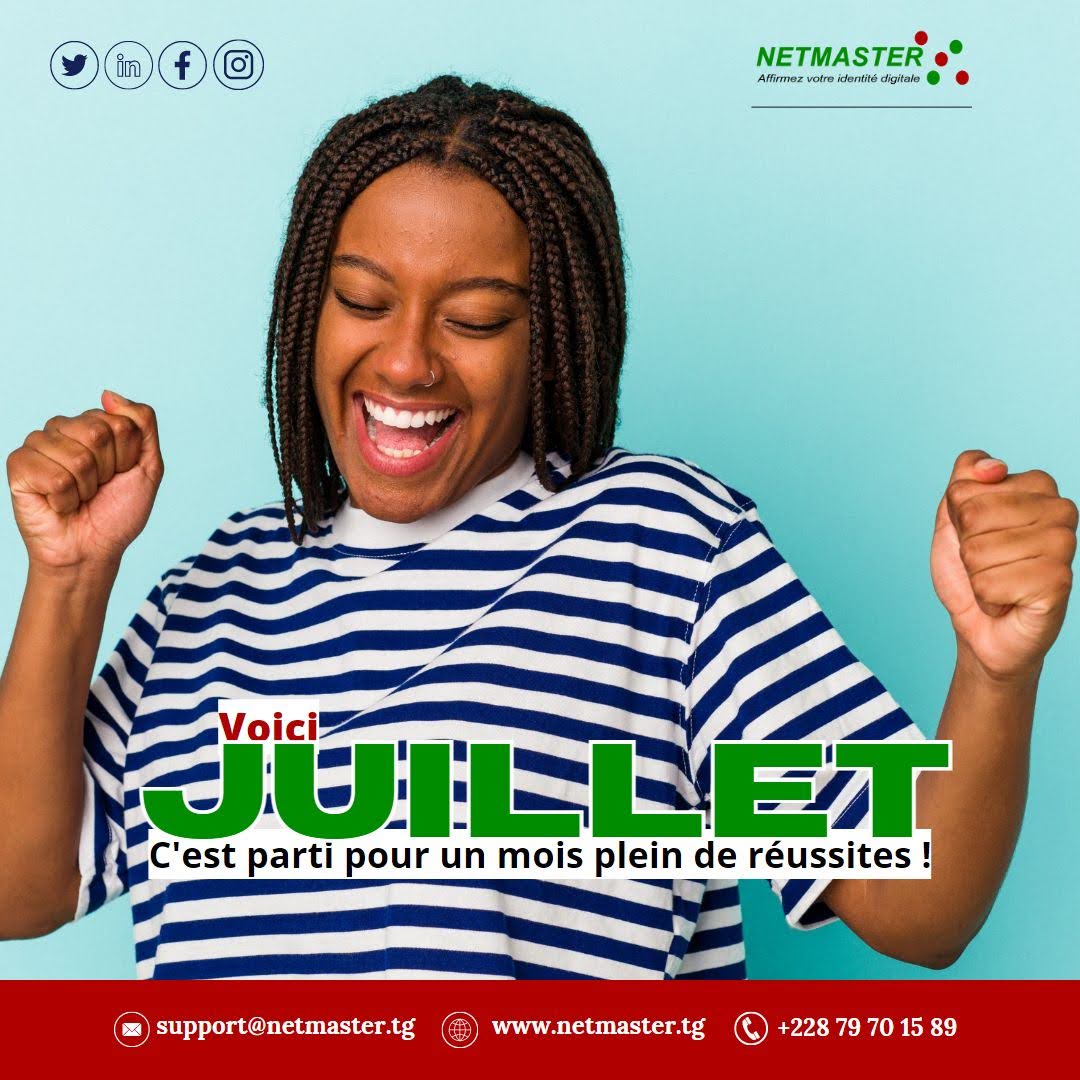 AfricaNetmaster's tweet image. Que ce mois soit le point de départ des réalisations extraordinaires et de moments inoubliables.

Excellent Mois de Juillet rempli de promesses à tous !

#netmasterafrica #netmaster #servicesweb