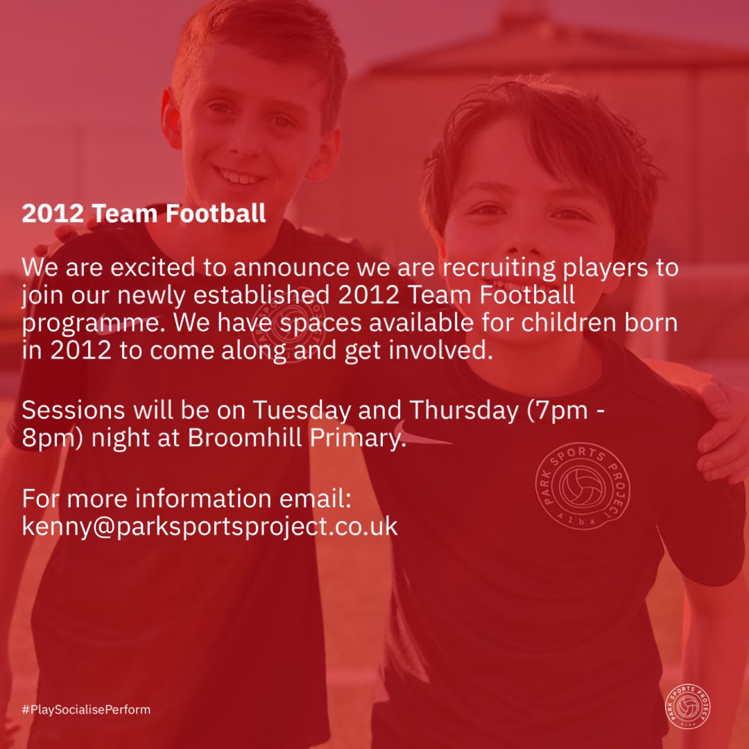 2012 TEAM FOOTBALL | We are delighted to announce that we are recruiting players to join our newly established 2012 Team Football programme. For more information please don’t hesitate to get in touch #ParkSportsProject #PlaySocialisePerform