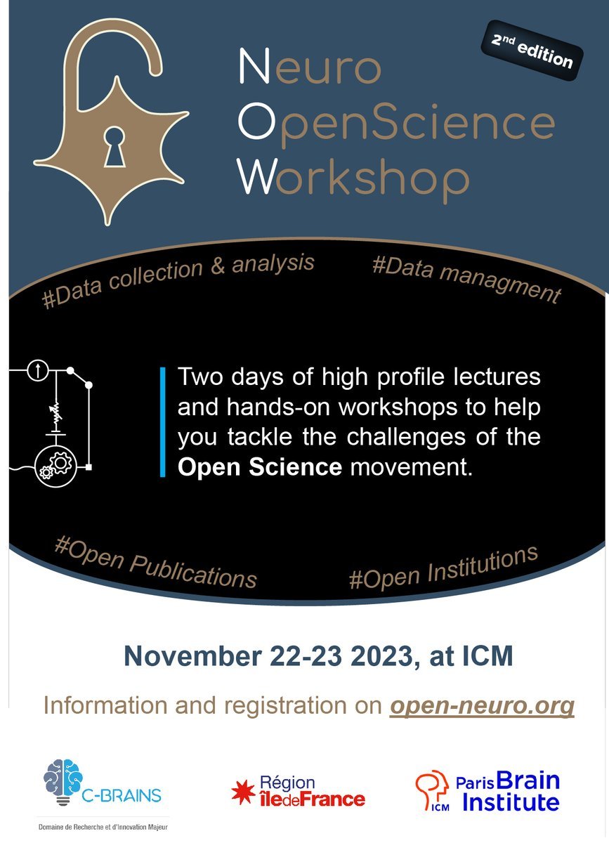 It's my great pleasure to announce the second edition of our Neuro-Openscience Workshop (#NOW2023) that will take place on November 22-23.
Plenty of inspiring talks (1st day) and training for open tools (2nd day). Have a look at open-neuro.org and register (free)!