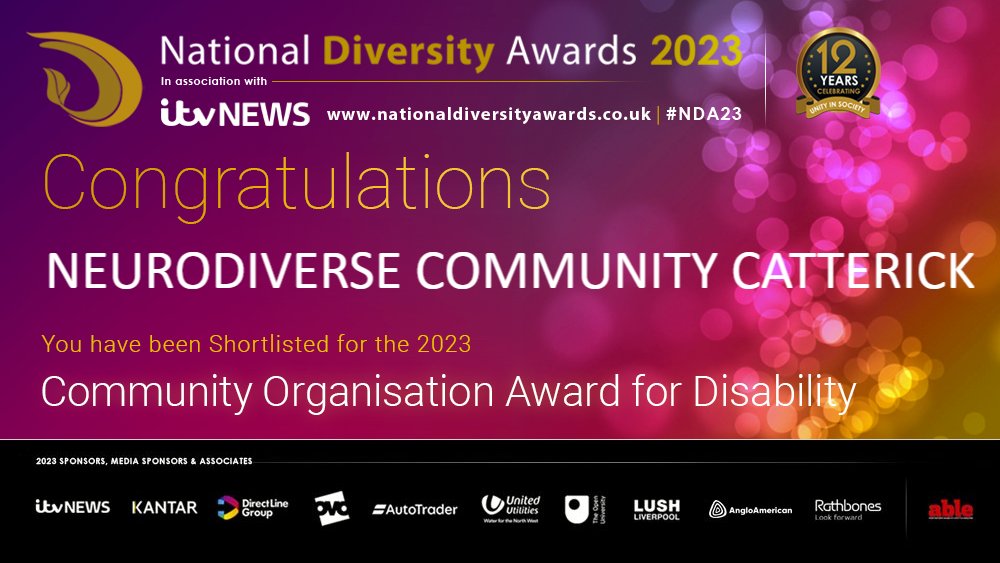 Congratulations to Neurodiverse Community Catterick @ndccatterick who have been shortlisted for @AutoTraderLife Community Organisation Award for Disability at the National Diversity Awards 2023 in association with @ITVNews! Good Luck! #NDA23 #NDA
