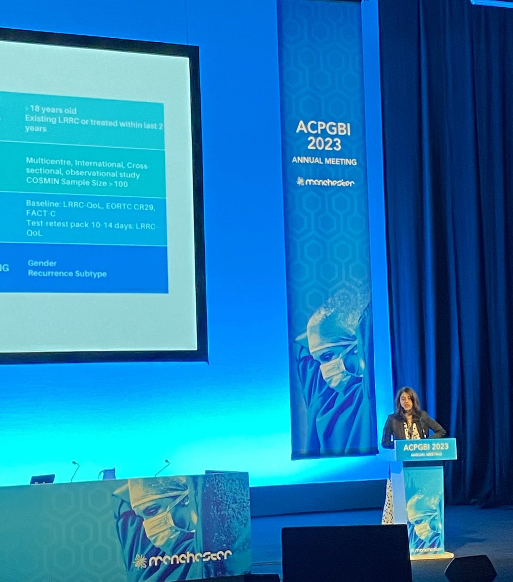 What matters to patients with locally recurrent rectal cancer? @DeenaHarji explains it all - to a packed auditorium in Manchester #ACPGBI2023 #PROM #LRRCQoL #PatientsFirst #BJSPrizeSession