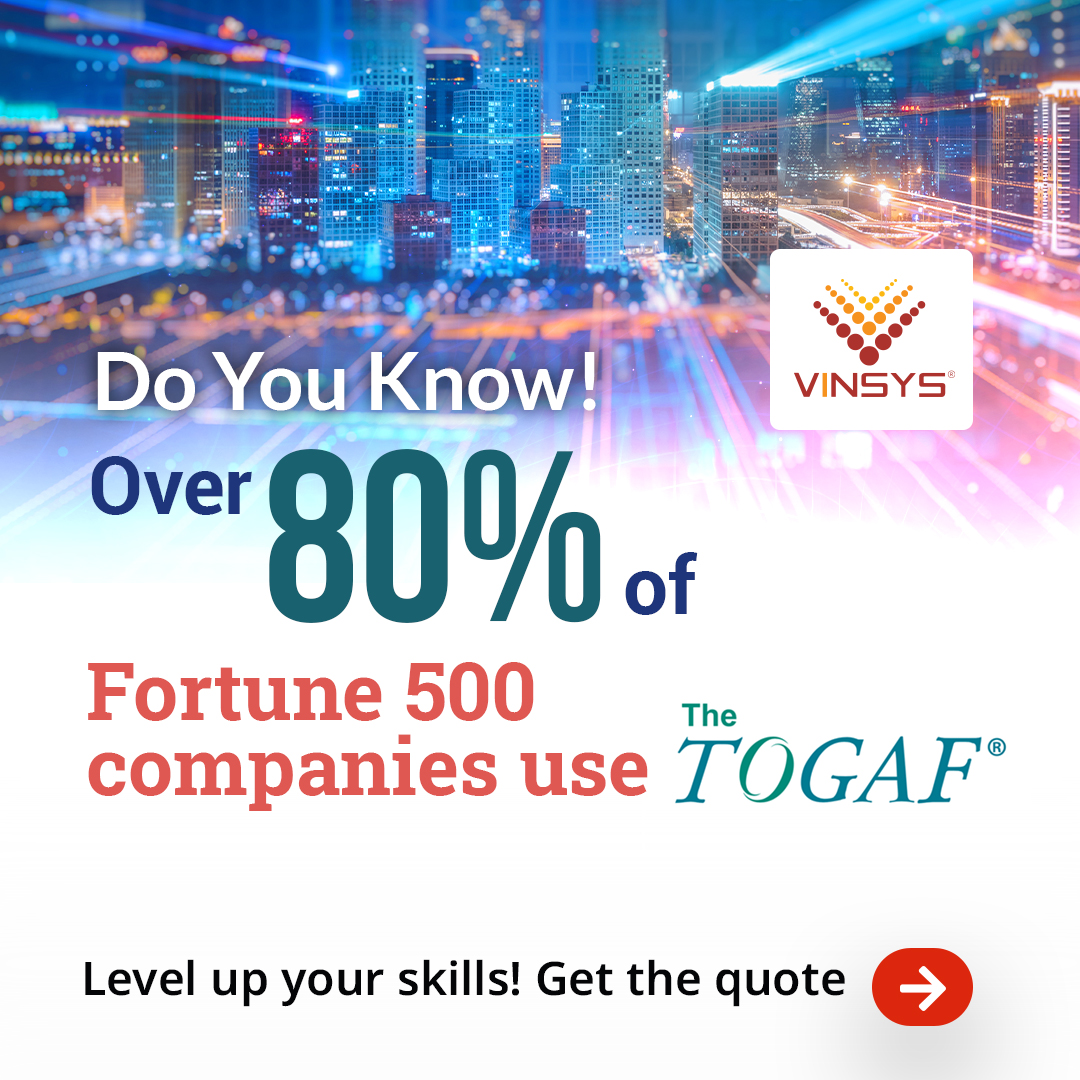 VinsysOfficial's tweet photo. Join the elite league of enterprise architects and unlock endless career opportunities with a #TOGAF certification.
Read in-depth about new updates related to TOGAF 10 in this blog: https://t.co/H5J0JXcg6A
#togaf #togafframework #togafcertification #corporatetraining #vinsys https://t.co/yNZ3HHxP7e