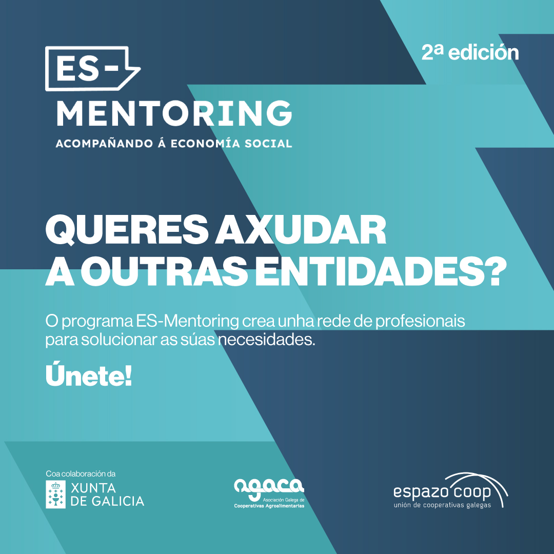 CoopsAGACA's tweet photo. Estamos creando unha rede de mentorías para interactuar coas entidades da #Economiasocial.
Tes experiencia como profesional nunha entidade de éxito e queres formar parte da rede de persoas mentoras de #EsMentoring?
Xa imos pola 2ª edición.
Infórmate https://t.co/foavrdQZH7 https://t.co/zk0RIEaCP9