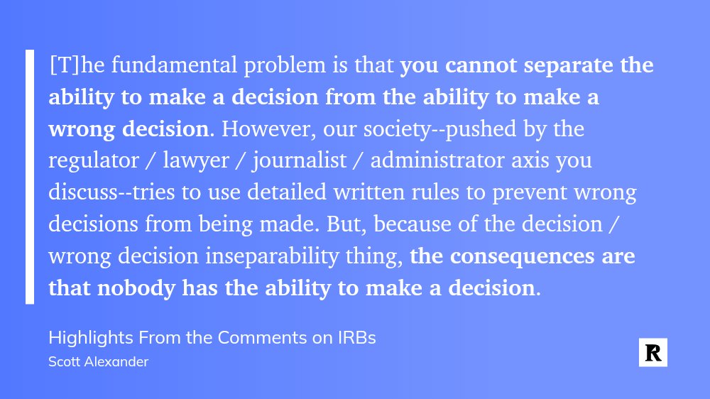 A succinct explanation for why prescriptive legal rules inevitably hinder progress. -- from a commenter on Astral Codex Ten