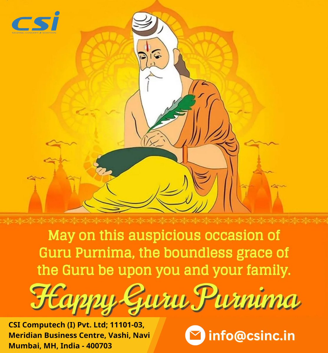 CsiComputech's tweet image. Guru&apos;s blessings and grace lead us to success. Happy Guru Purnima!

#gurupurnima #gurupurnima2023 #gratitude #blessings #software #productdevelopment #csi #shapingconcept2solution