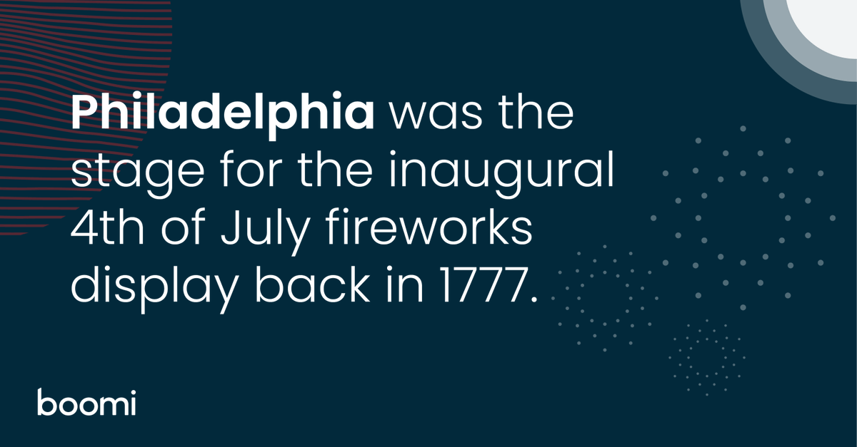boomi's tweet photo. As a company founded in historical #Pennsylvania, Boomi is honoring the 4th of July with 4 fun facts about our nation's #Independence Day. 🇺🇸🎇 https://t.co/rY5LknYsAG