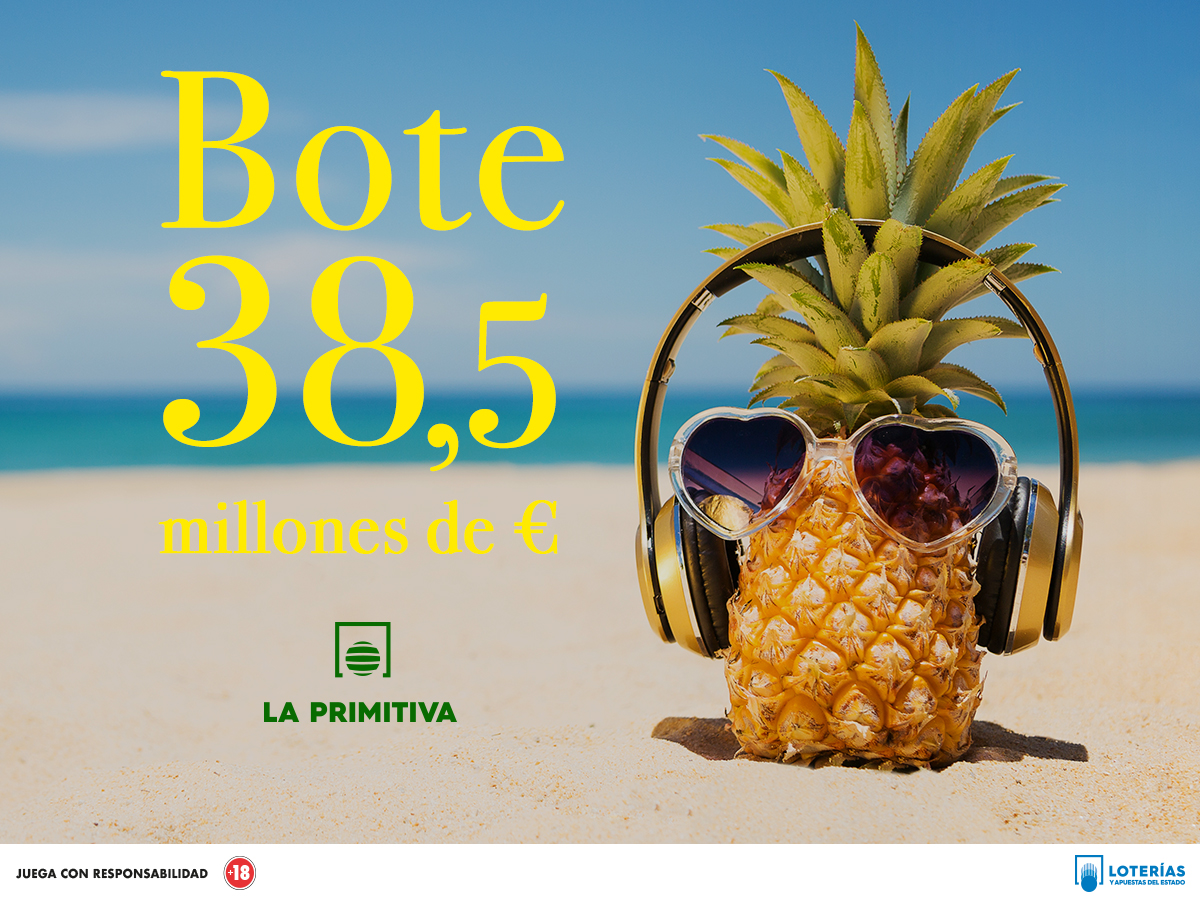 la_primitiva's tweet photo. ¿Sabes cuál será la canción del verano? Tus gritos con auto-tune como te toque el #Bote de #LaPrimitiva de este lunes de 38,5 millones de €. ¡Échala por solo 1€! Y recuerda que también hay sorteo jueves y sábado. https://t.co/kNOWRwdHlA https://t.co/bsAVf83Unr