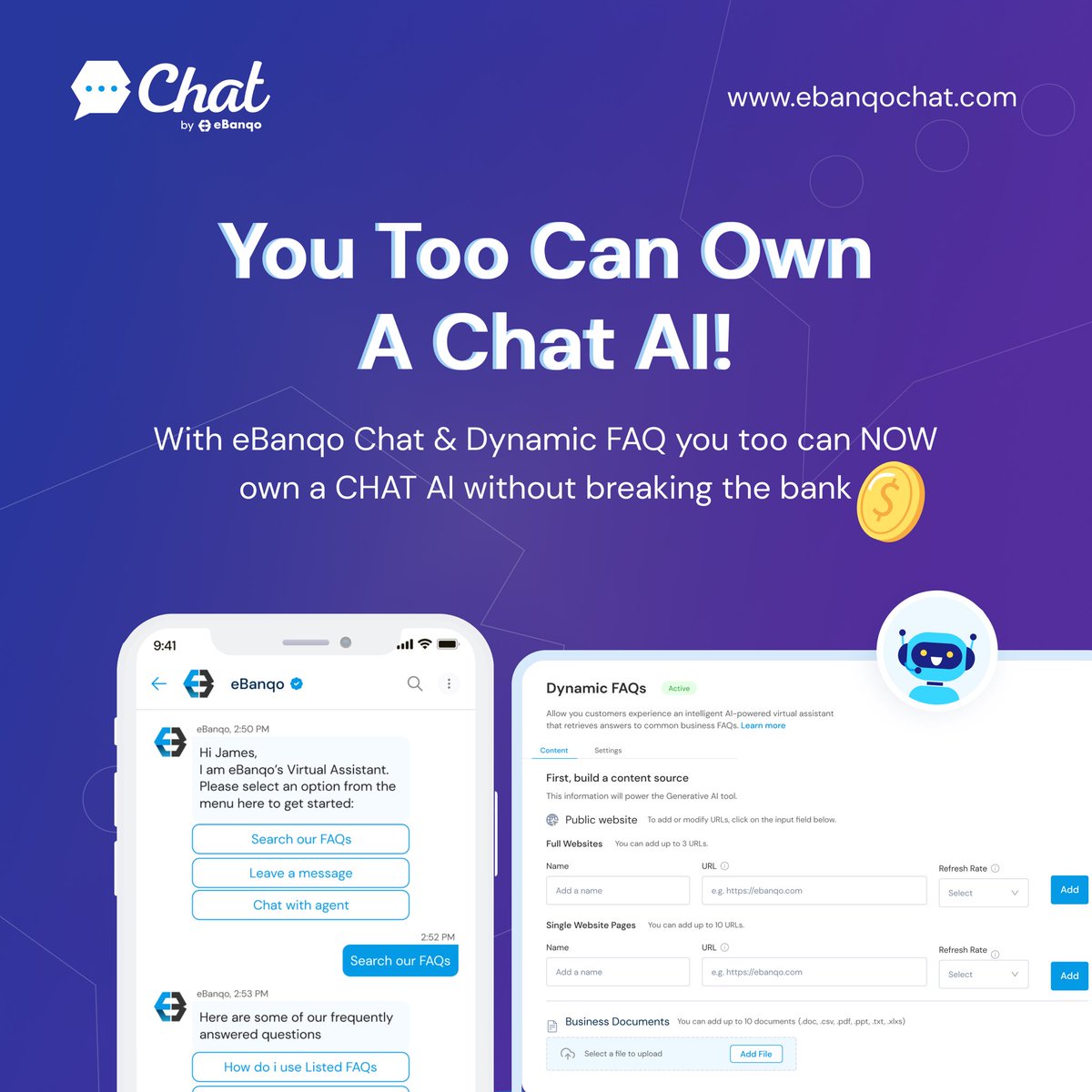 ebanqoinc's tweet photo. Here's your chance to understand and plug your business into the AI era with our customer engagement platform. No tech expertise needed!
Learn more https://t.co/EK6ZAevwL2
#ebanqochat #dynamicfaqs #chatai https://t.co/in4kO3Ry8E