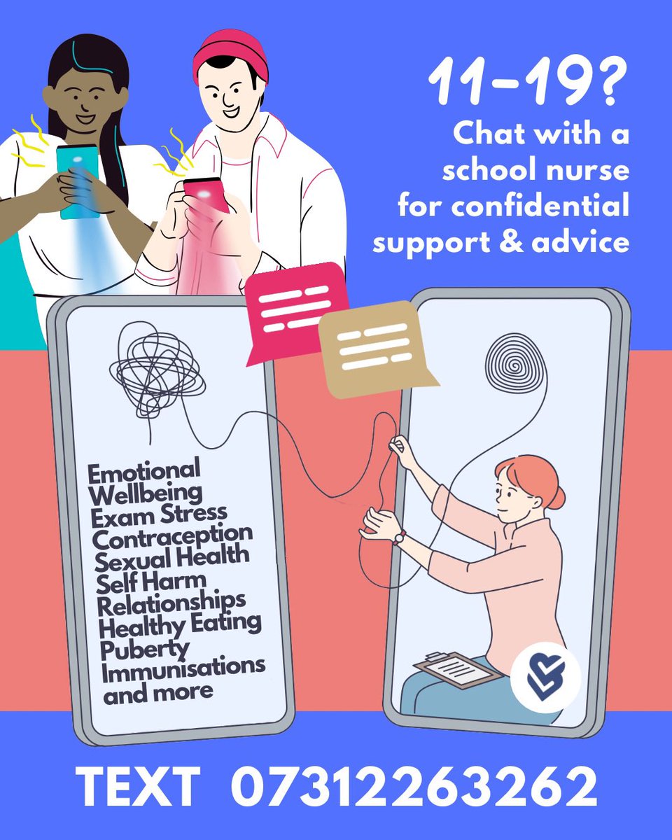 We're excited to partnered with <a href="/ChatHealthNHS/">ChatHealth NHS</a> to offer a text service for young people aged 11-19. If your child, or a young person you know is looking for support or advice please share this number with them 07312263262

Let them know its confidential, anonymous.