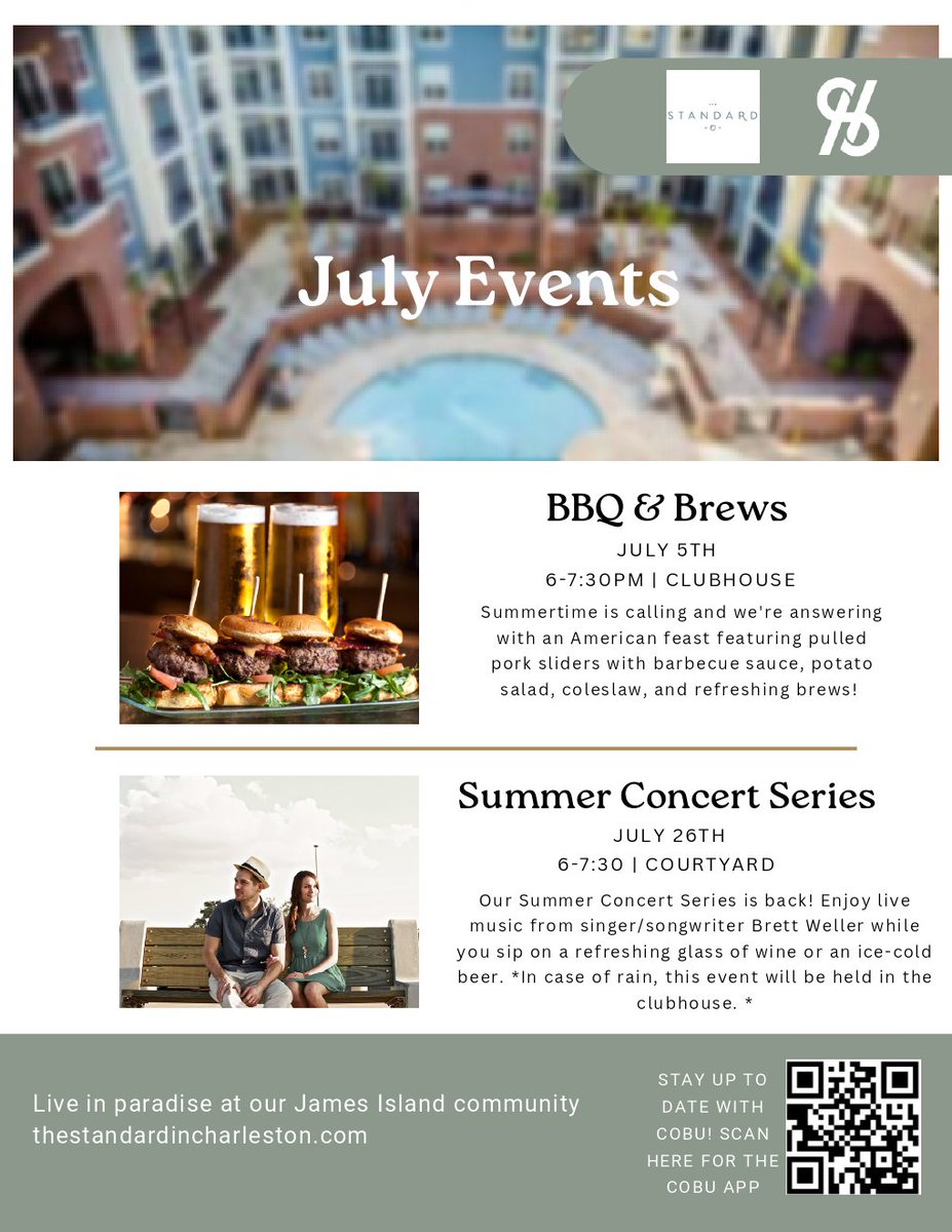 TheStandardJI's tweet photo. We love to celebrate summer with our residents! Join us for these fun events coming up in July!

#LoveWhereYouLive #WeLoveOurResidents #Summertime #ResidentEvents #SummerConcert #Community #Lifestyle #TheStandard #Charleston #SocialHub https://t.co/y9hSxRk305