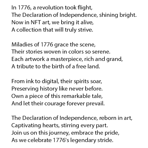 Embracing the spirit of 1776: The Declaration of Independence comes alive in breathtaking NFT art. Join us on a journey through history, where freedom and creativity intertwine. Let the power of independence captivate your imagination. 🗽🖼️