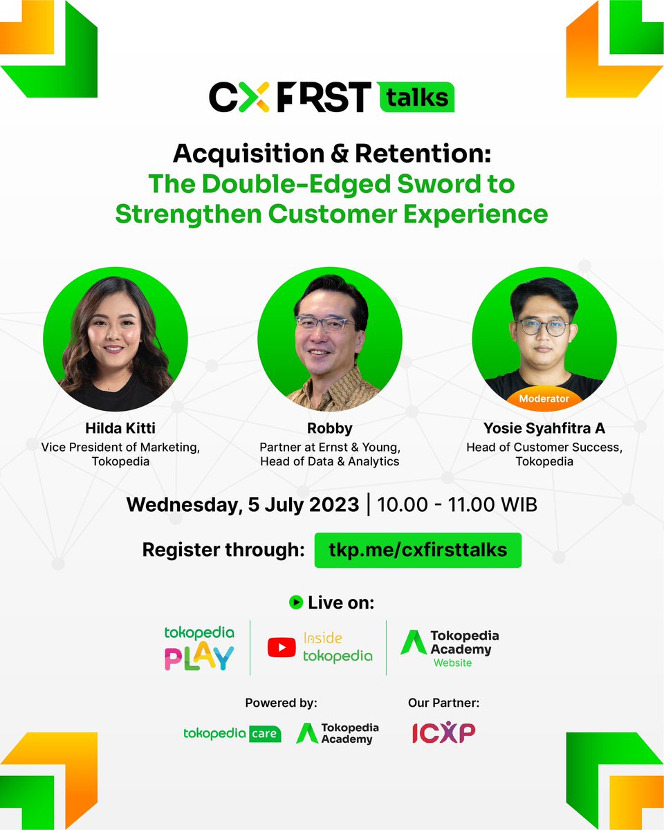 TokopediaCare's tweet photo. 2 HARI MENUJU #CXFIRSTTalks ❤️

Kapan lagi bisa dapet materi yang daging banget, gratis lagi! 

Langsung daftarkan dirimu di https://t.co/CWh80n1uQt yuk! 🫶🏼 https://t.co/uF3R1RDfOz