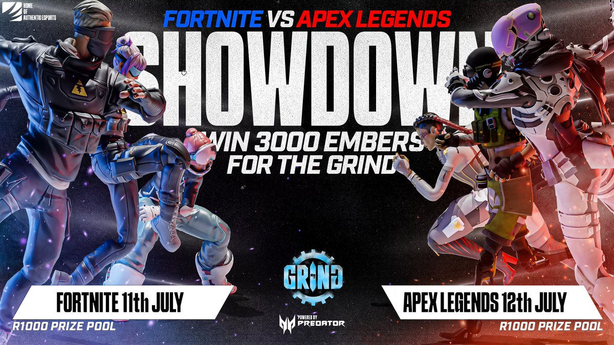 ⚔️ #ApexZA and #FortniteZA... one last chance to grind for #ACGLgrind!

💰 R1.000 prize pool per title.
🔥 Embers awarded for community goals.

⚒ acgl.gg/fortnite/t/994…
🅰️ acgl.gg/apex/t/98863

#gaming #gamingZA #esports #esportsZA #Fortnite #ApexLegends