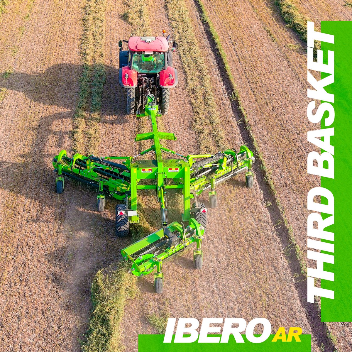 3️⃣ Basket Rake. 
🟢👉🏻The Ibero AR model supports multiple options such as the incorporation of a central swath 
dispenser or a third basket allowing you to increase and optimize your crop.
#hayrake #forragicultura #forragem #windrowers #agriculture #haybaling #stirmot #mccornick