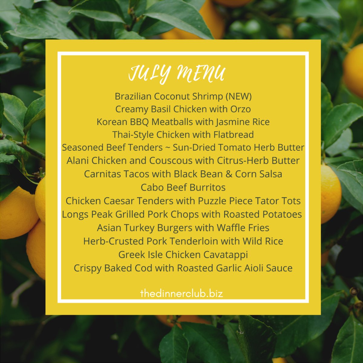 DinnerClubNews's tweet photo. We dare you not to say "YUM" when reading this month's menu. 😉😋 Our favorite summer menu starts Thursday and you are going to love it! PLUS, we have a special SUMMER PROMO you don't want to miss. Check out our newsletter for more info. https://t.co/RHeJIYS0GZ https://t.co/7LYCxHcHOk