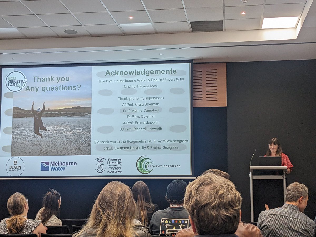 AmsaVictoria's tweet photo. It's been a great day for Victorian marine botany nerds at #AMSA2023 with some fantastic talks on #seagrass #restoration by @lucy_coals, @abbiewookey, Laney Callahan and Elizabeth Keener from @EcoGeneticsLab  at @Deakin https://t.co/ZEg8VQJ8Tf