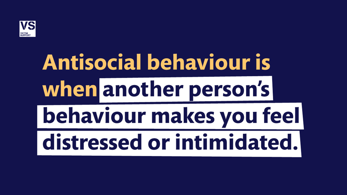 VictimSupport's tweet photo. What counts as antisocial behaviour (ASB)? It can include vandalism, noise disturbances, verbal abuse and more.
Take a look at @CrimestoppersUK website for further info on what ASB is and isn’t: https://t.co/thsoti7V9l
#AntisocialBehaviourAwarenessWeek https://t.co/a4gVlOU9tu