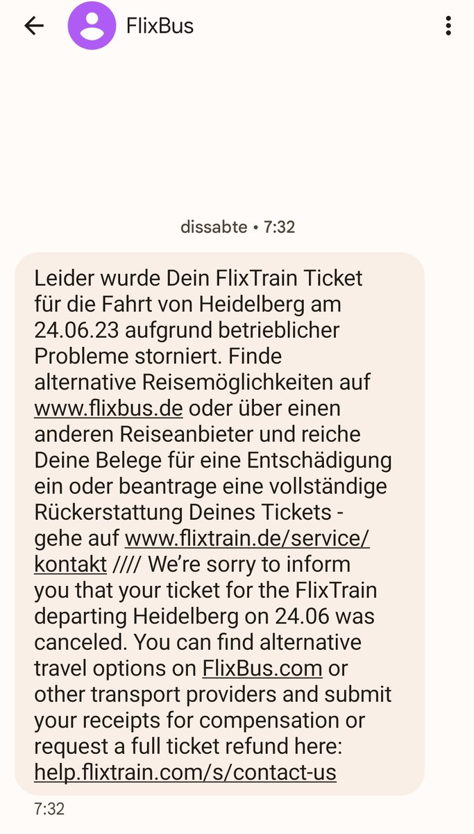 begofsimon's tweet photo. Great @FlixBus! You canceled a #FlixTrain, I asked for a ticket refund as I was told and... surprise! The train (supposedly) finally departed but I was not informed about that and I had to buy an extra ticket. You should take better care of your costumers @FlixBus_DE. https://t.co/ogRLPH7X6m