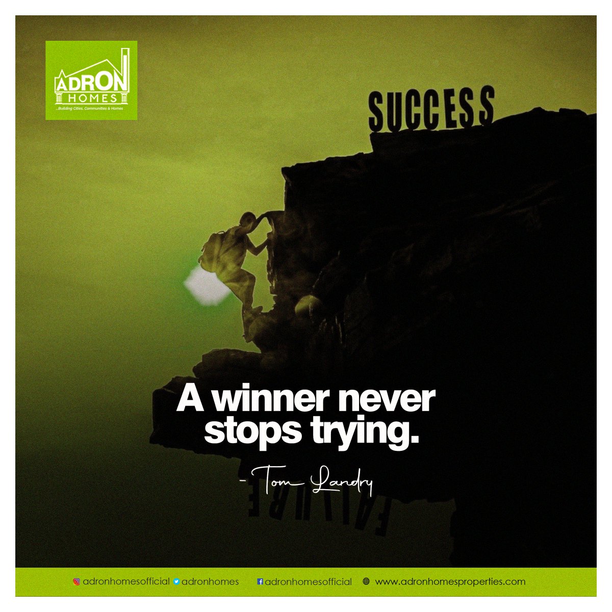 AdronHomes's tweet image. One of the greatest recipes🫗 of success is the determination 🫡to try again and again. In the infamous words of Tom Landry, a winner never stops trying. 💪