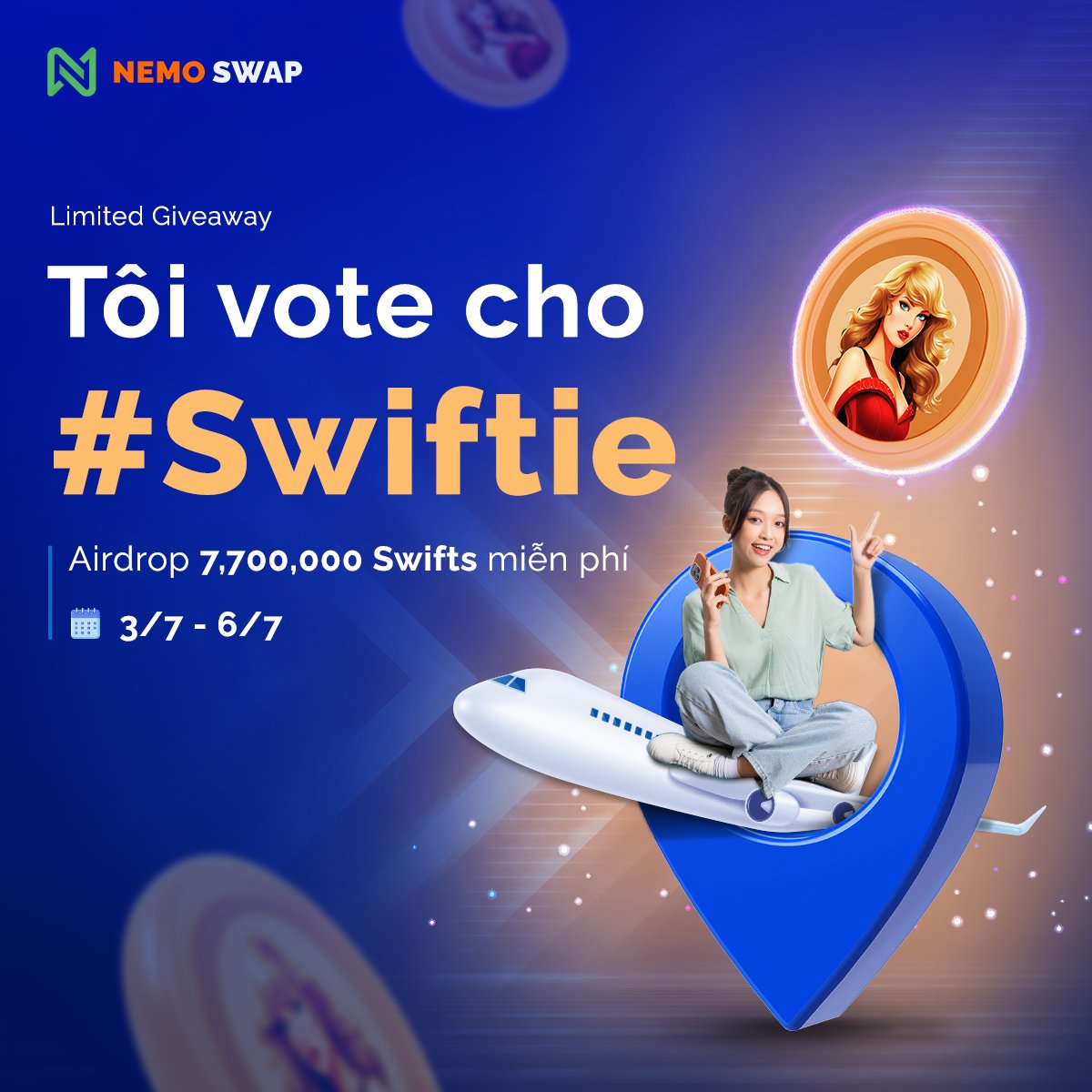 NemoSwapDEX's tweet photo. 🚀 Hãy thể hiện niềm đam mê và ủng hộ concert của Taylor Swift! 🎵Airdrop 7,7 triệu #Swifts đang chờ đón bạn! 🎁
Vote ngay tại 👉 https://t.co/iMUsnFXcPf
#NemoSwap #Easytoken #TaylorSwift #LimitedGiveaway #Swifties #TaylorSwiftFan #Theerastour https://t.co/nBOhVOJpDV