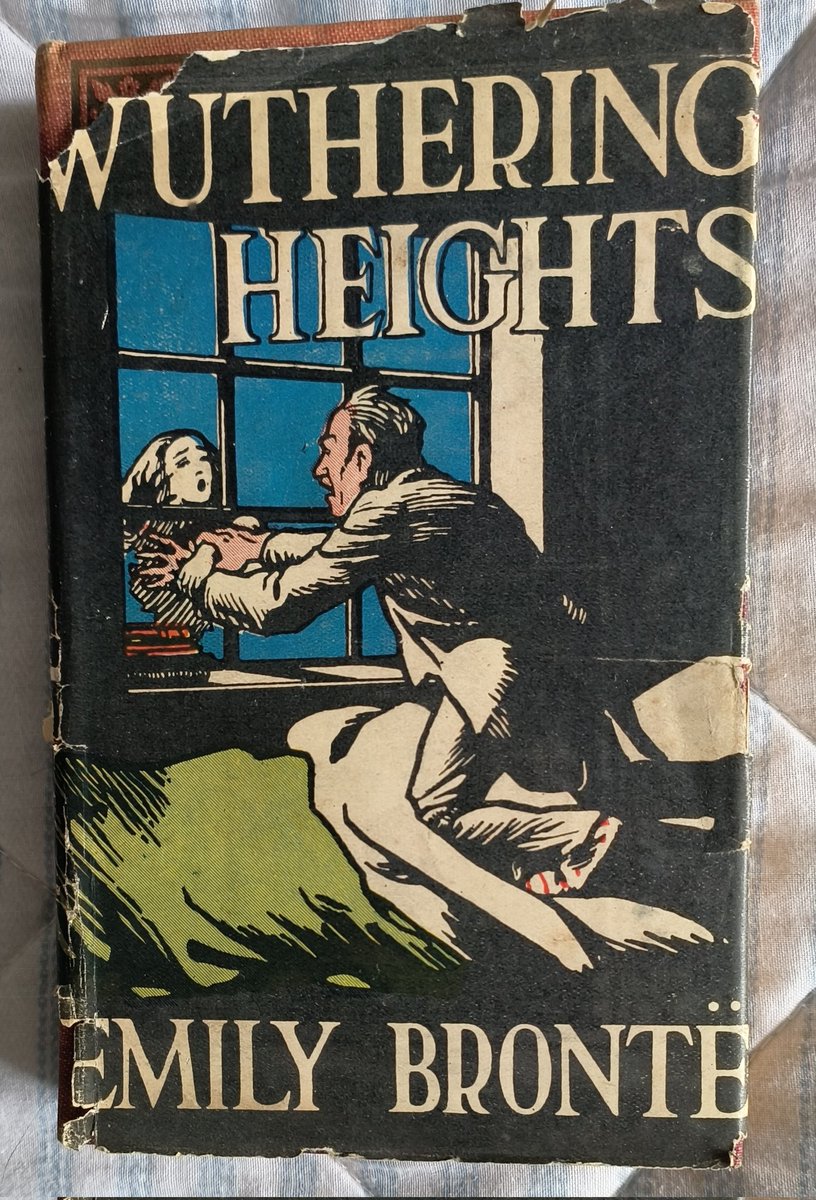 DebsGreenJones2's tweet photo. Deb's Daily Brontë
Here we have Heathcliff ( with a comb-over 😱) on the back cover of the dust jacket. Still love it ! @zarahandley #wutheringHeights #dustjackets #oldbooks https://t.co/ay420kBe8q